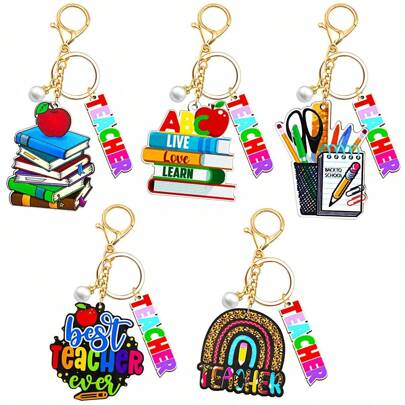5pcs Back To School Teacher Appreciation Gifts, Keychain For Women Men Teacher Supplies Car Accessories Bag Charm Letter Cute Goth Y2k