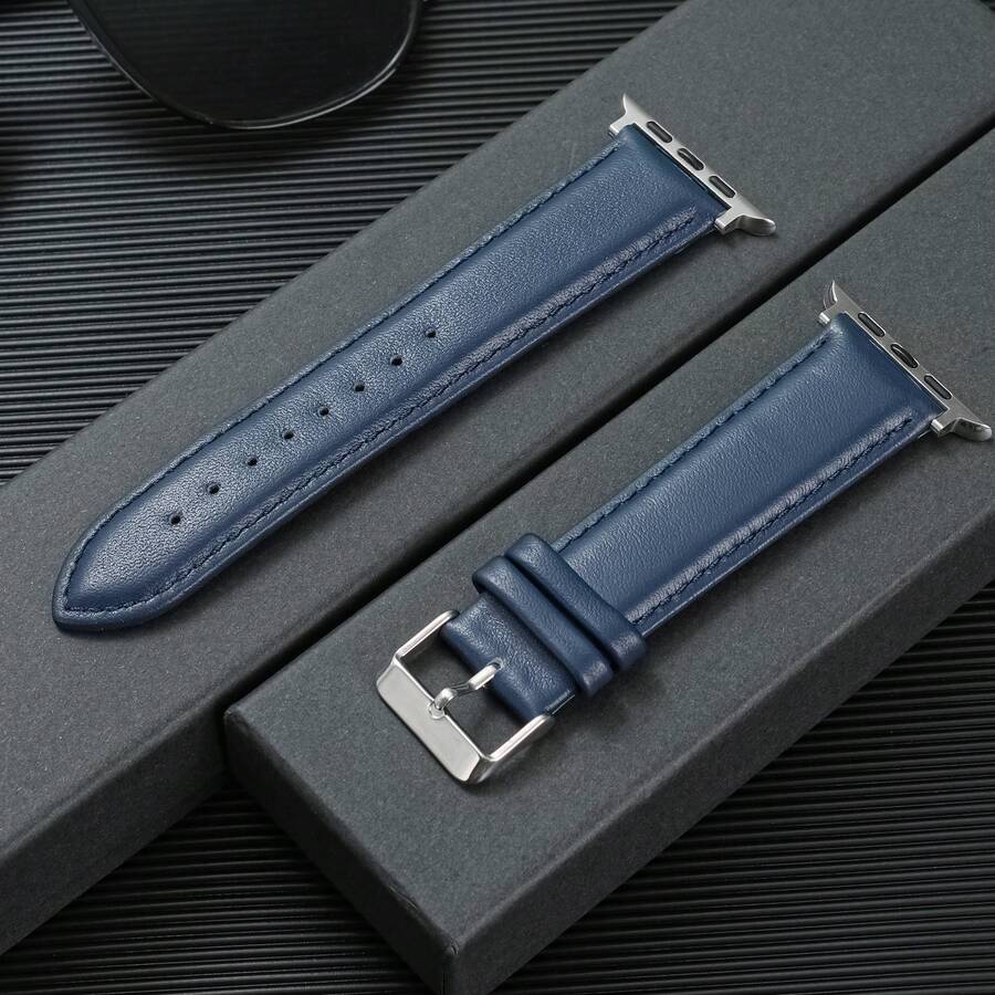 Dây đeo đồng hồ mềm dành cho doanh nhân Tương thích với Apple Watch Ultra 8 7 SE 6 5 4 3 2 1 Dây đeo cổ tay bằng da thay thế - Màu xanh lam - Xem 1