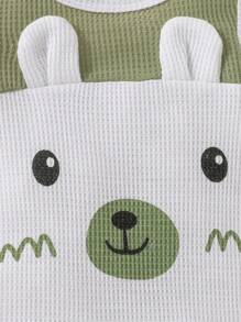 男婴长袖连体衣，可爱卡通印花，带帽子 - 綠色 - 查看 5