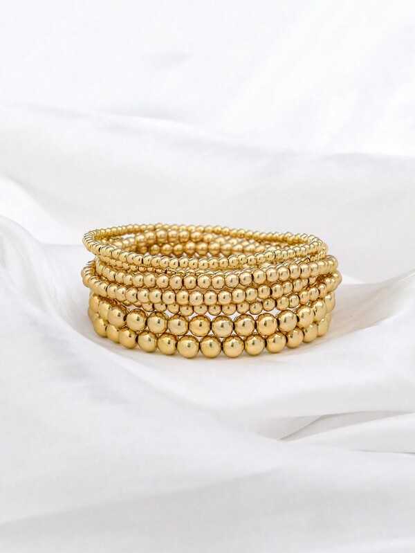 7pcs Elastic Handmade Beaded Bracelet Set, Universal Design With CCB Round Beads