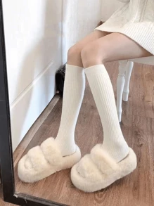 1pair Women's Thigh High Socks, Sweet And Spicy Knee Length Stockings For Spring/Summer/Fall, Ins Solid Color Long Boots Socks For Cold Weather, Over The Knee Socks