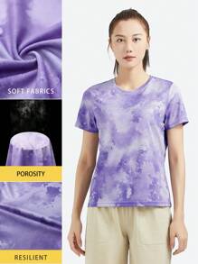 TECTOP Camisetas para mujeres de secado rápido, cuello redondo, teñido anudado, atléticas, para entrenamiento, de ajuste seco, rendimiento deportivo, absorción de humedad, top de running, gimnasio, atlético - Morado - Ver 1