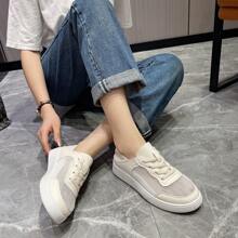 女士白色网球鞋 PU 皮革运动鞋 女士休闲步行鞋 - 米色 - 查看 2