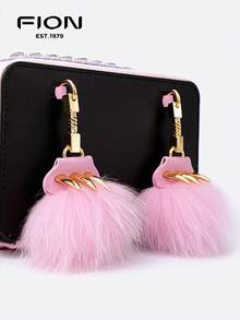 FION X Little Monster Leather Backpack Daily Bag Fashion Compact Shoulder Bag Cute Decor With Furry Hair And Feet,Pink