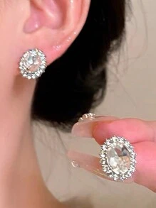1pair Extra Sparkly Big Cubic Zirconia Dove Egg Stud Earrings For Women