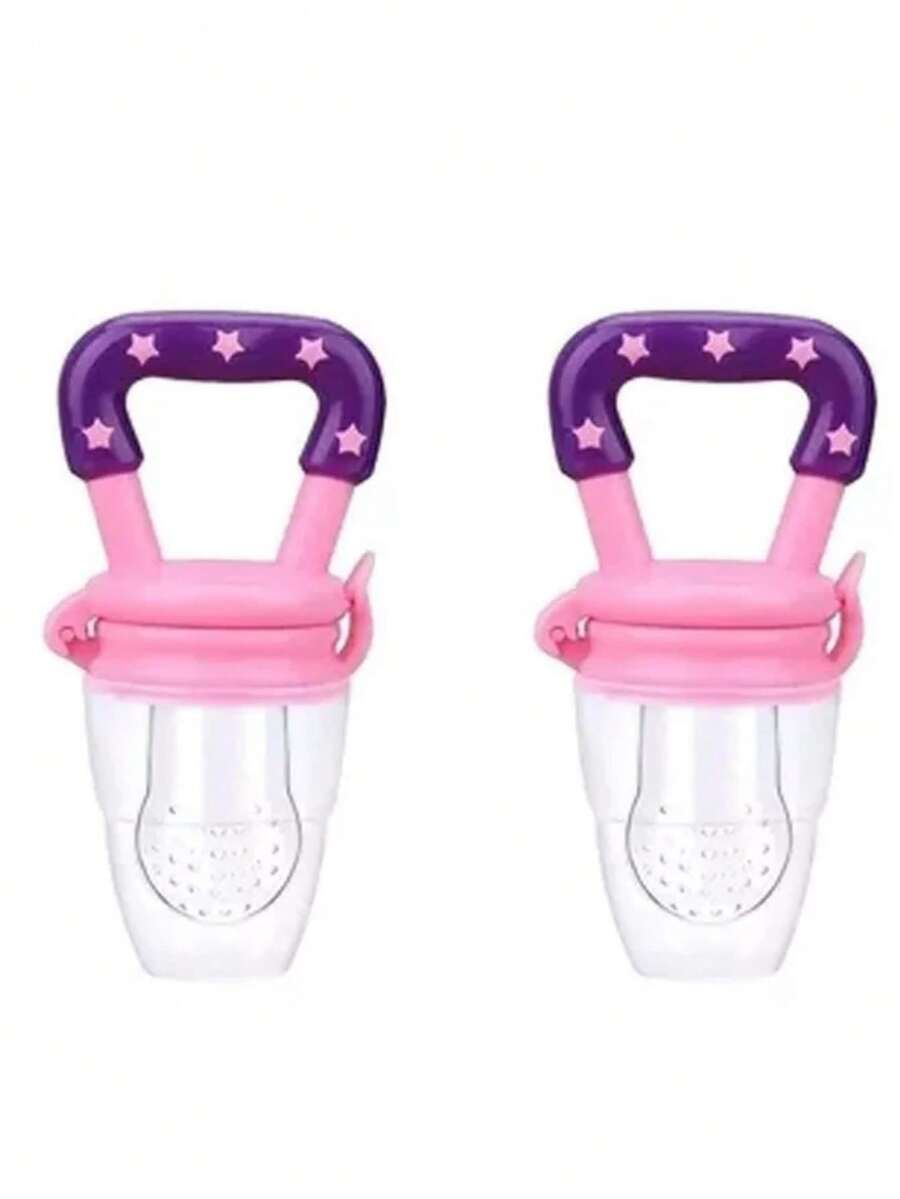 2 Piezas Chupón Papilla Fruta Para Bebé Chupete Estrellas Con Tapa Mordederas Alimentador Silicona Colores Suave Reusable Reutilizable Para Frutas Verduras
