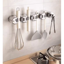 1pc拖把夹壁挂收纳架拖把扫帚挂钩浴室厨房用品卫生间杂物多功能免打孔无痕收纳架 - 彩色 - 查看 3