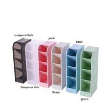 Slanted Pen Holder, Plastic Multi-Compartment Pen Organizer, 4-Slot Lipstick Holder, Cosmetic Storage Rack, Desktop Storage Box - Multicolor - View 6