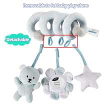 1pc Baby Light Blue Teddy Bear Plush Detachable Hanging Car Seat Toy, Cute Ins-Style Spiral Bed Hanging Rattle Mirror BB Device Newborn Gift, Random Logo Color - Baby Blue - View 4