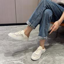 女士白色网球鞋 PU 皮革运动鞋 女士休闲步行鞋 - 米色 - 查看 3