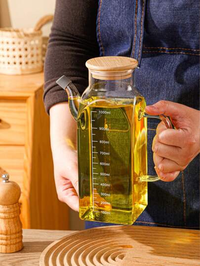 1pc High Borosilicate Glass Oil Bottle, Kitchen Living Room Condiment Jar Home Decor, Suitable For Oil, Soy Sauce, Vinegar, Spices, Outdoor, Wedding, Party, Gift, Birthday