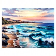 1 قطعة لوحة الماس 5D اصنعها بنفسك مناظر شاطئ البحر وشجرة جوز الهند المكتملة مربع أو دائري تجميع الماس شلال المشهد الجبلي للبالغين مناسب للمبتدئين ديكور المنزل