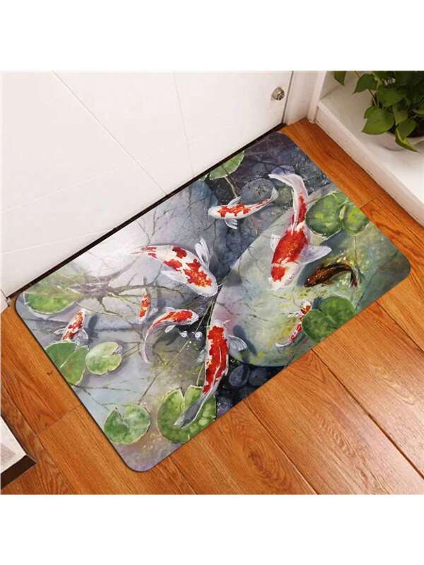 1 pièce Tapis de porte d'entrée minimaliste moderne peint à la main avec design de carpe pour salon, chambre à coucher, tapis de cuisine antidérapant absorbant