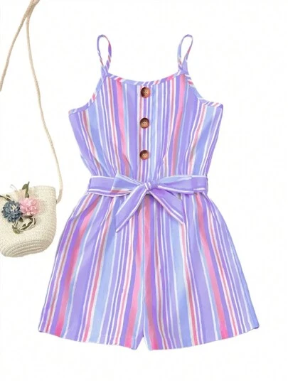 少女夏季可爱多彩休闲连体裤