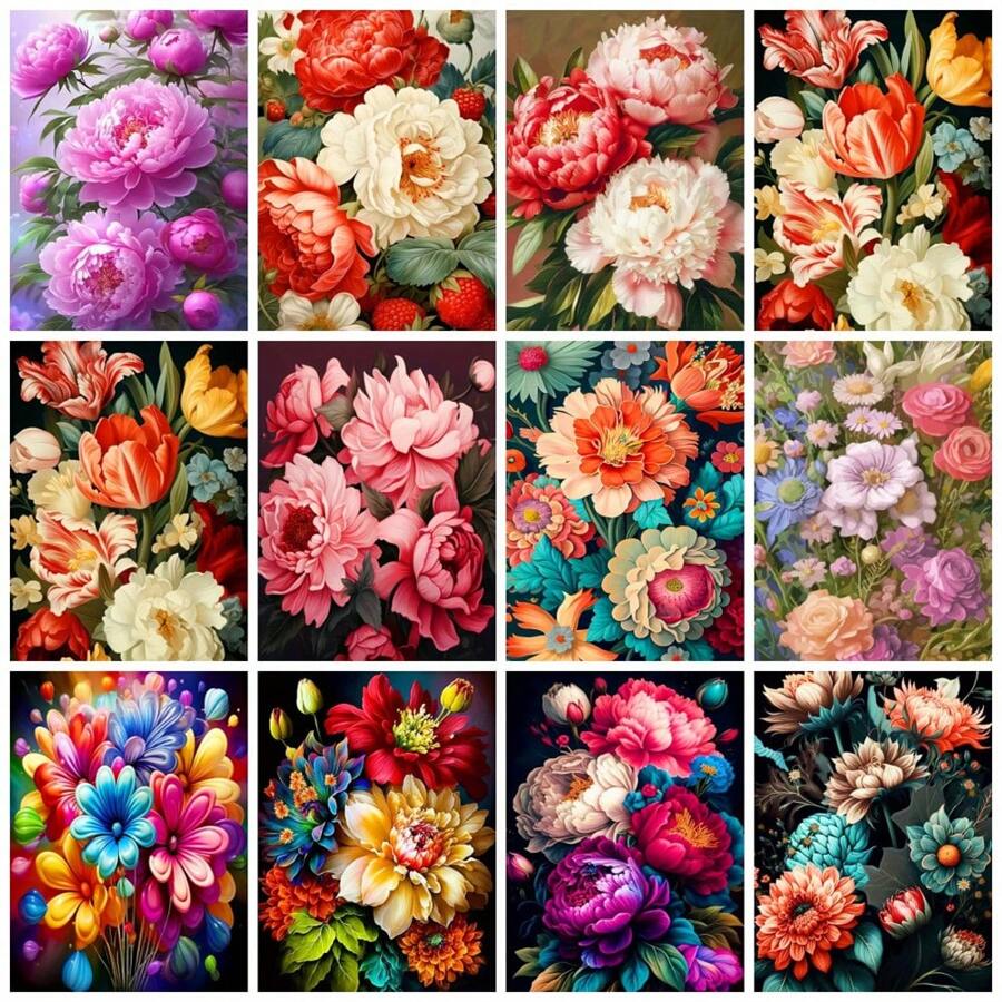 1 件 5D DIY 钻石画牡丹雏菊花朵全方形或圆形钻石马赛克花卉成人手工制作适合初学者家居装饰墙艺术 - 彩色 - 查看 1