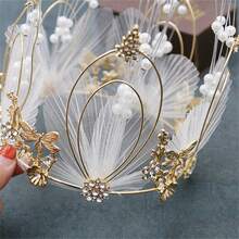1 pieza Decoración en forma de corona para pastel, corona de cumpleaños con decoración de cristal y perlas, corona de princesa redonda, decoración de corona para pasteles, adecuada para fiesta de cumpleaños con tema real de boda de la novia - Dorado - Ver 7