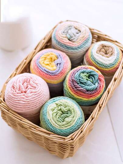 1 件装 100 克蛋糕纱彩虹纱分段染色 5 股牛奶纱 DIY 手工编织