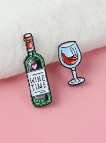 QIHOO 2 chiếc RƯỢU THỜI GIAN Rượu Và Thủy Tinh Men Thổ Cẩm Túi, Quần Áo Có Cổ Lật Huy Hiệu, Hoạt Hình Món Quà Trang Sức - Nhiều màu - Xem 4