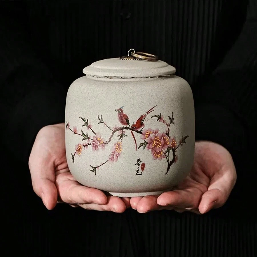 复古密封零食储物罐，适合居家使用，中国复古茶壶造型，陶瓷材质，开学季必备 - 彩色 - 查看 1