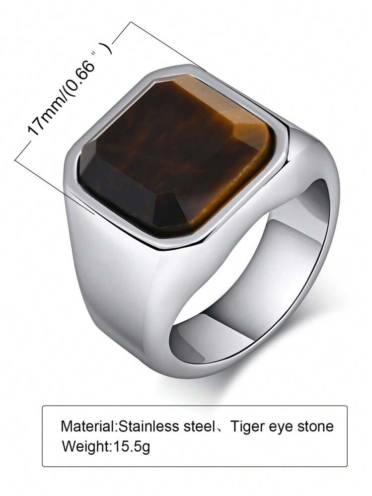 1pc Men's Tiger Eye Stone Ring - Brown - View 4