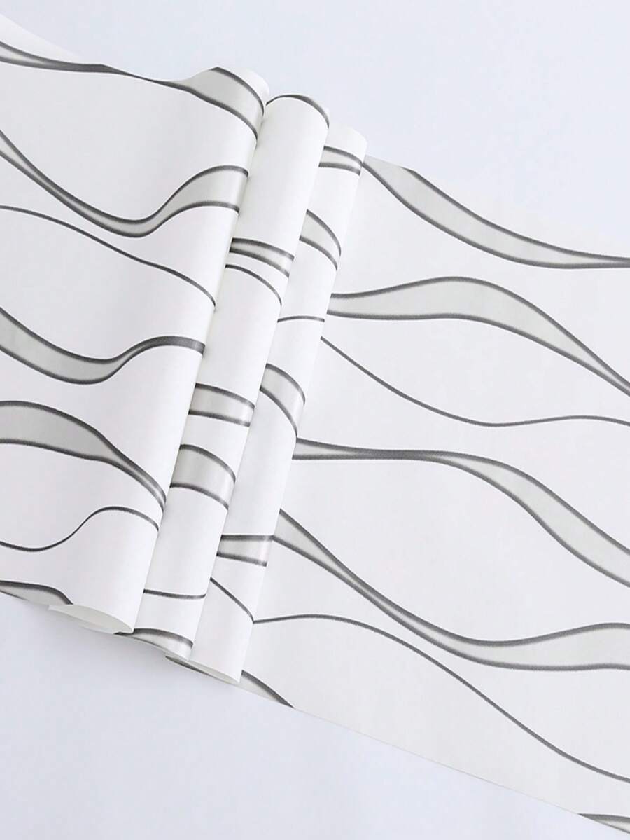 Modern Simple 3D Stereoscopic Curved Wave Vertical Striped NonWoven