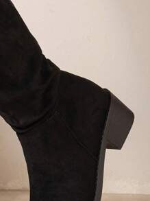 Vintage Style Black Western Knee-High Boots With Chunky Heels, Autumn/Winter New Arrival For Women