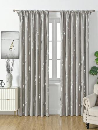 1pc Silver-Gray Light-Blocking Ripple Design Window Curtain For Living Room Or Bedroom