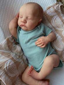 GUESSBELLY 逼真的 18 英寸 45 厘米柔软硅胶重生睡着娃娃，具有 3D 绘画皮肤和可见静脉，可爱装扮玩具生日礼物（部分零件随机） - 綠色 - 查看 3