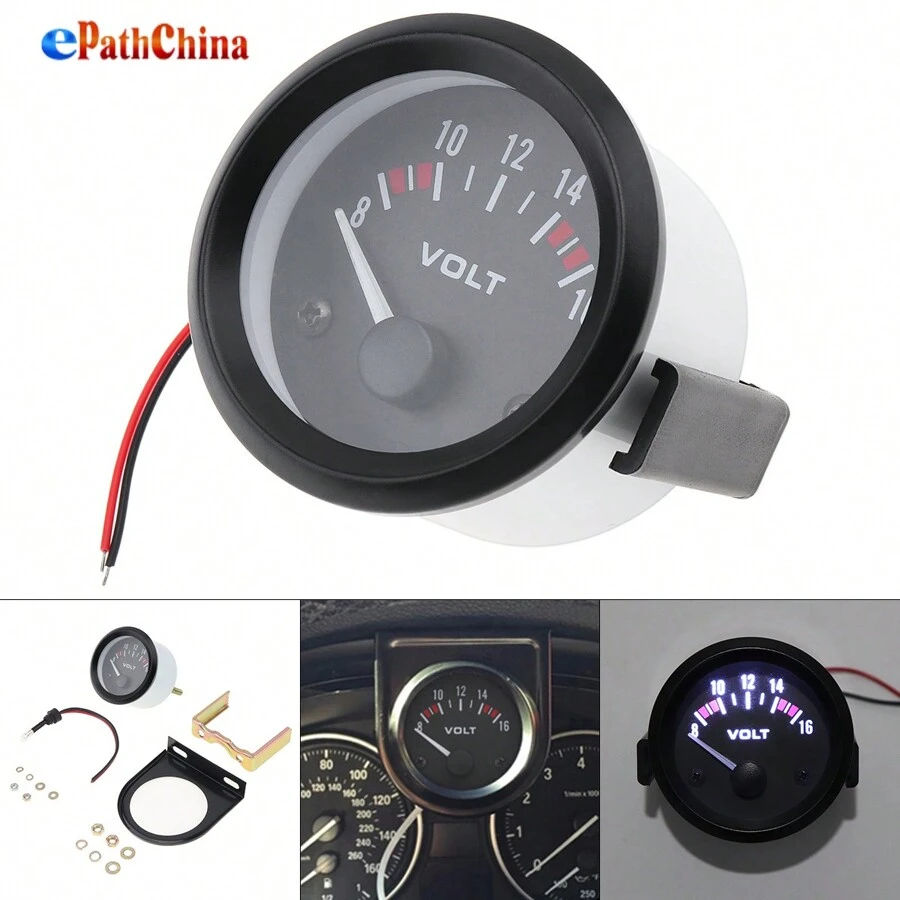 Universal 2 Inch 52mm 12V Voltmeter For Cars (8-16V) - Black and White - View 1