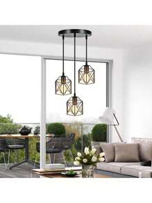 Lámpara Colgante Industrial, 3 Luz Moderna Industrial Con Pantalla De Rústica Colgante Lámpara De Techo Para Isla De Cocina Comedor Cafetería Escalera Vestíbulo (Bombilla no incluida) - Negro - Ver 6