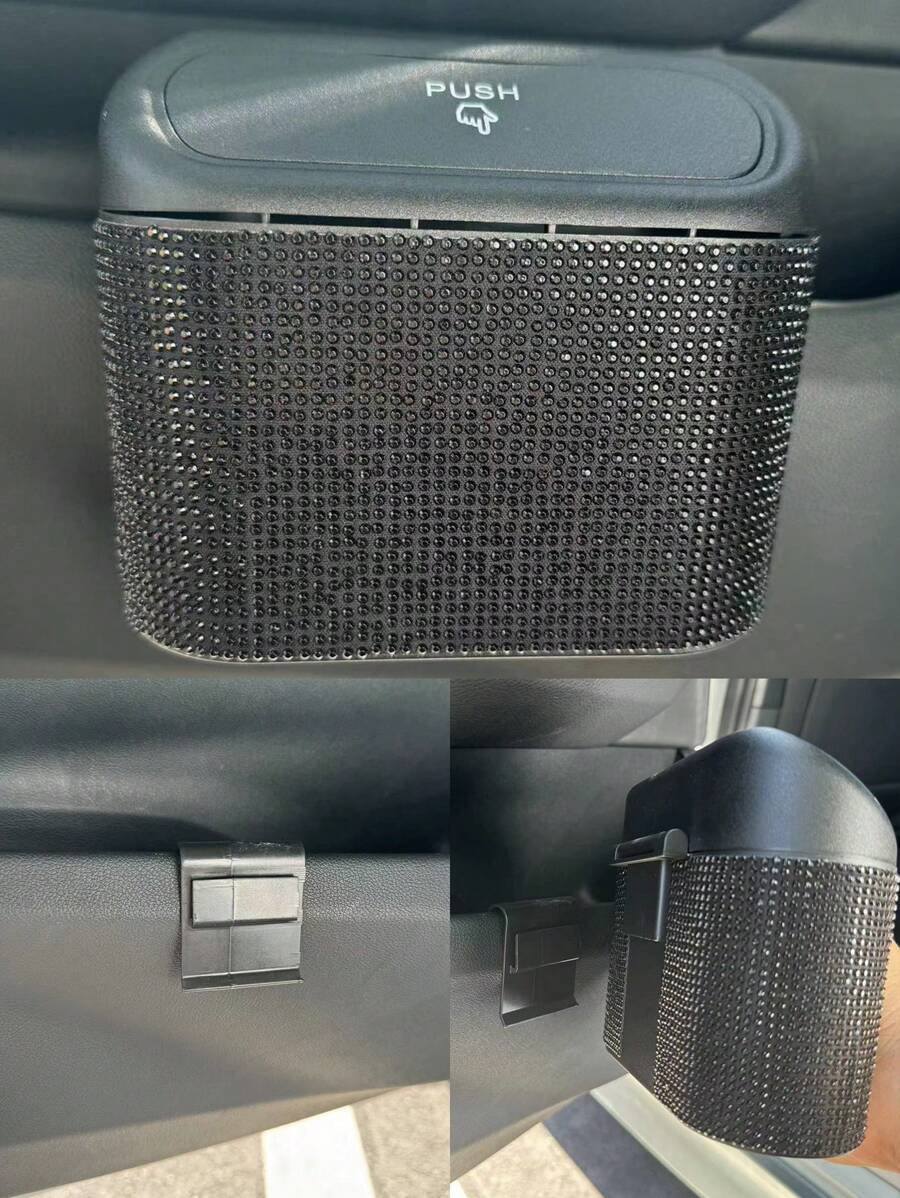 Bing Black Car Trash Can With Rhinestones - Black - View 1