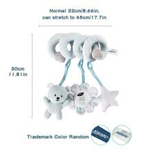 1pc Baby Light Blue Teddy Bear Plush Detachable Hanging Car Seat Toy, Cute Ins-Style Spiral Bed Hanging Rattle Mirror BB Device Newborn Gift, Random Logo Color - Baby Blue - View 3