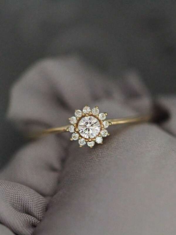 1pc S925 Sterling Silver Floral Inlaid Flower Ring, 18K Gold Plated Delicate Ring, Romantic Gift