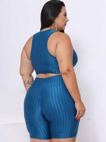 Short Legging Leg Feminino Academia Esportiva High Waist 3D Plus Size Fitness Yoga - Màu xanh lam - Xem 2