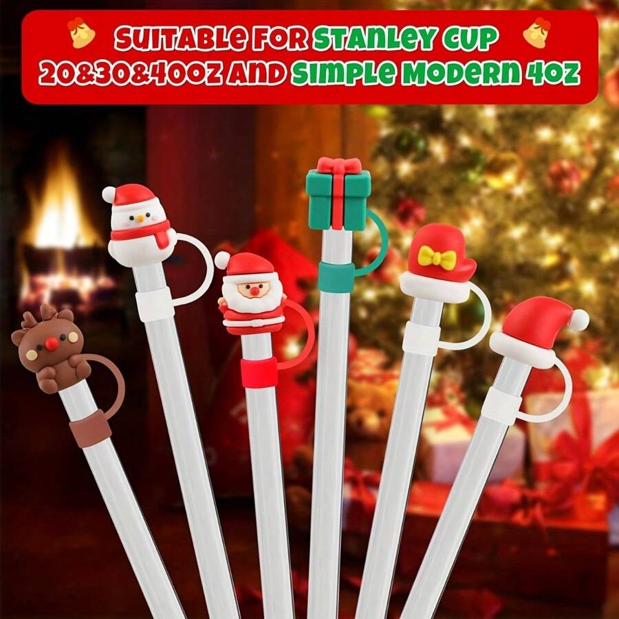1/5 Chiếc Giáng Sinh Series Dễ Thương Ống Hút Có, Có Thể Tái Sử Dụng Chống Bụi Silicon Ống Hút Cắm cốc Trang Trí Phụ Kiện Cho 7-8 Mm Ống Hút - Nhiều màu - Xem 1