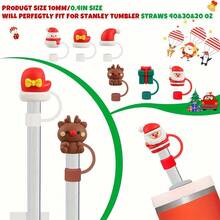 1/5 Chiếc Giáng Sinh Series Dễ Thương Ống Hút Có, Có Thể Tái Sử Dụng Chống Bụi Silicon Ống Hút Cắm cốc Trang Trí Phụ Kiện Cho 7-8 Mm Ống Hút - Nhiều màu - Xem 3