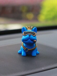 1pc Fashionable Crown French Bulldog Car Dashboard Decor, Rearview Mirror Hanging Ornament