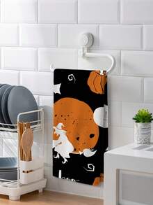 2 件万圣节主题鬼魂、南瓜、蜘蛛网、蝙蝠、条纹图案印花毛巾。现代、多功能家用毛巾适用于厨房、浴室、客厅、餐厅、卧室等。四季皆宜的毛巾 - 彩色 - 查看 3