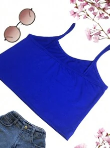 Strap Cropped Top Plain Basic Blouse - 寶藍色 - 查看 2