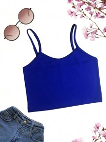 Strap Cropped Top Plain Basic Blouse - 寶藍色 - 查看 1