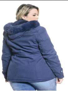 WOMEN'S PLUZ SIZE TWILL OVERCOAT PARK WITH PLUSH LINING - Navy Blue - View 2