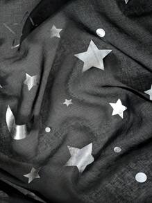 1pc Lightweight Silver Heat Transfer Star And Moon Window Curtain - Black - View 4