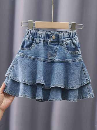 Tween Girl Denim Skirt, Westernized Cake Skirt, Children's Westernized Skirt