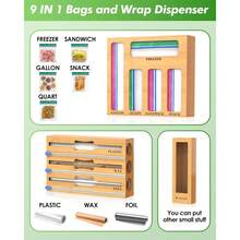 9 In 1 Bamboo Foil & Plastic Wrap Organizer For Kitchen Drawer, Plastic Bag Organizer Organization And Storage, Food Storage Bag Organizer With Labels For Quart Gallon Snack Sandwich Bag - 卡其色 - 查看 4