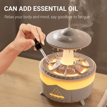 Humidificador de luz nocturna de nubes de lluvia, aromaterapia con gotas de lluvia y difusor de aceite esencial de lámparas LED de 7 colores - Marrón - Ver 2