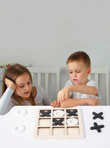 1套橙色木質tic Tac Toe積木棋盤遊戲,附有xo拼圖,適用於兒童智力教育桌上遊戲