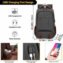 Canvas Laptop Backpack, Bag For Men Women,Travel Work Rucksack Fits 17.3 Inch Laptop, Bookbag With USB Charging Port
