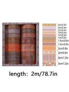12 Rolls Of Vibrant Bronzing Washi Tape Set - Retro European-InspiredJournal Decorations, DIY Craft Material, Sticker Roll For Hand Accountand Desktop Organization, Made Of High-Quality Paper - Multicolor - View 14