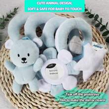 1pc Baby Light Blue Teddy Bear Plush Detachable Hanging Car Seat Toy, Cute Ins-Style Spiral Bed Hanging Rattle Mirror BB Device Newborn Gift, Random Logo Color - Baby Blue - View 5