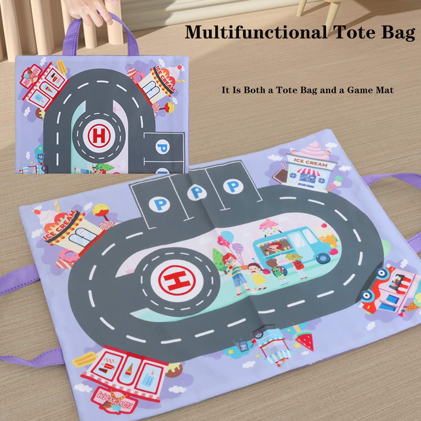 Kids Toy Carry Bag With Playmat, Paired With Car Parking Garage Mat